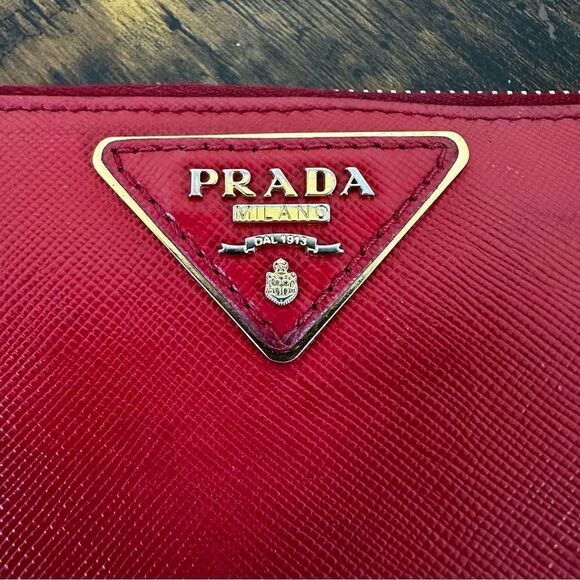 Prada Triangle Saffiano Leather Long Wallet Red W/ Certificate of Authenticity - Picture 3 of 14